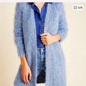 Fuzzy Open-Front Light Blue Women's Cardigan Sweater